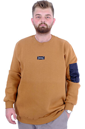 Mode XL Büyük Beden Erkek Sweatshirt 3 İplik Şardonlu DIVISION U24548 Camel