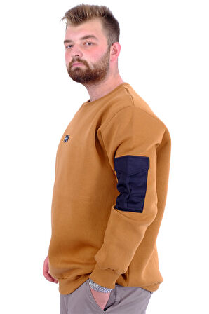 Mode XL Büyük Beden Erkek Sweatshirt 3 İplik Şardonlu DIVISION U24548 Camel