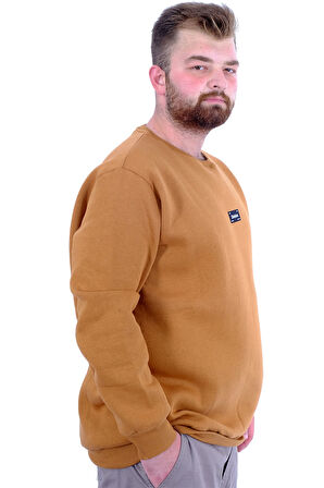 Mode XL Büyük Beden Erkek Sweatshirt 3 İplik Şardonlu DIVISION U24548 Camel