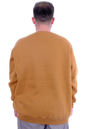 Mode XL Büyük Beden Erkek Sweatshirt 3 İplik Şardonlu DIVISION U24548 Camel