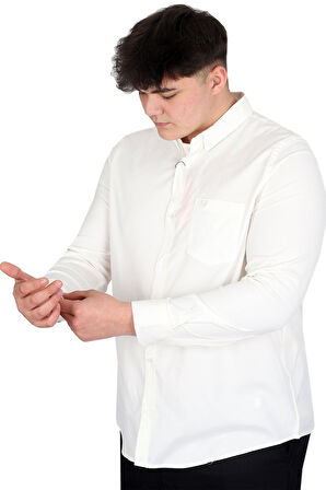 Mode XL Büyük Beden Erkek Uzun Kol Gömlek Cepli OXFORD U20367 Ekru