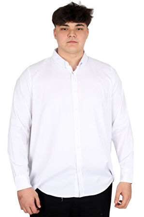 Mode XL Büyük Beden Erkek Uzun Kol Gömlek Klasik OXFORD U20368 Beyaz