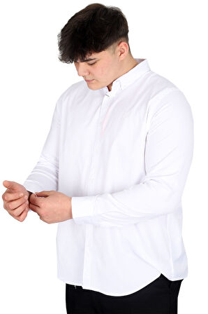 Mode XL Büyük Beden Erkek Uzun Kol Gömlek Klasik OXFORD U20368 Beyaz