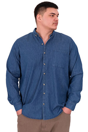 Mode XL Büyük Beden Erkek Uzun Kol Kot Gömlek U24391 Mavi