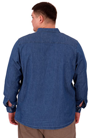 Mode XL Büyük Beden Erkek Uzun Kol Kot Gömlek U24391 Mavi