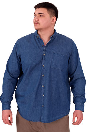 Mode XL Büyük Beden Erkek Uzun Kol Kot Gömlek U24391 Mavi