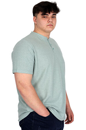 Mode XL Büyük Beden Erkek Hakim Yaka Tişört Waffle U20036 Çağla