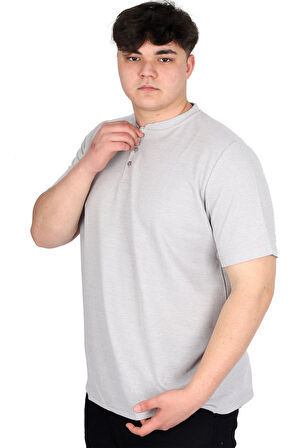 Mode XL Büyük Beden Erkek Hakim Yaka Tişört Waffle U20036 Gri