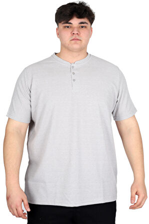 Mode XL Büyük Beden Erkek Hakim Yaka Tişört Waffle U20036 Gri