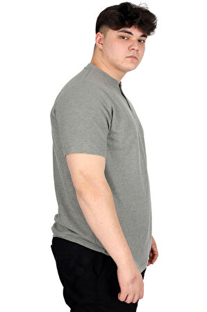 Mode XL Büyük Beden Erkek Hakim Yaka Tişört Waffle U20036 Haki