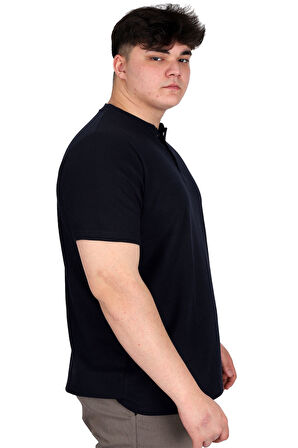 Mode XL Büyük Beden Erkek Hakim Yaka Tişört Waffle U20036 Lacivert