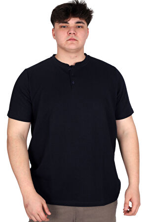 Mode XL Büyük Beden Erkek Hakim Yaka Tişört Waffle U20036 Lacivert