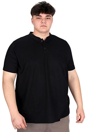 Mode XL Büyük Beden Erkek Hakim Yaka Tişört Waffle U20036 Siyah