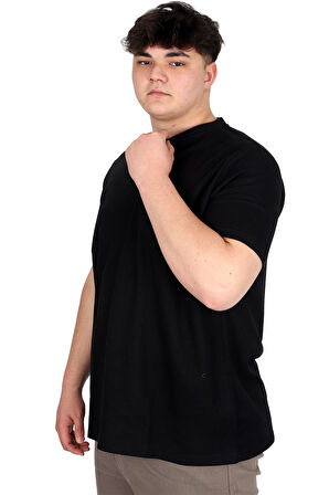 Mode XL Büyük Beden Erkek Hakim Yaka Tişört Waffle U20036 Siyah