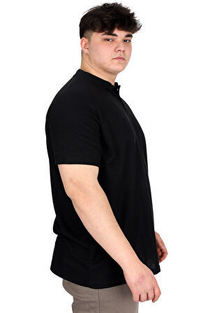 Mode XL Büyük Beden Erkek Hakim Yaka Tişört Waffle U20036 Siyah