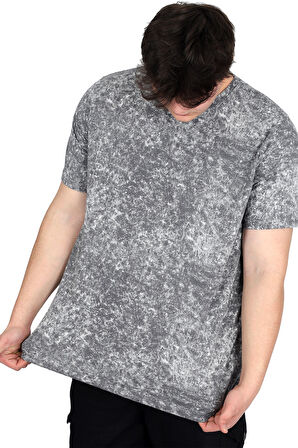 Mode XL Büyük Beden Erkek T-Shirt Bisiklet Yaka Aşındırma Baskı U20037 Antrasit