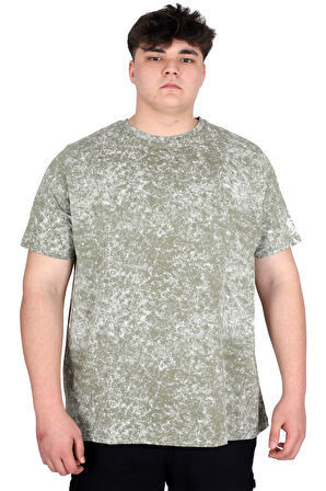 Mode XL Büyük Beden Erkek T-Shirt Bisiklet Yaka Aşındırma Baskı U20037 Haki