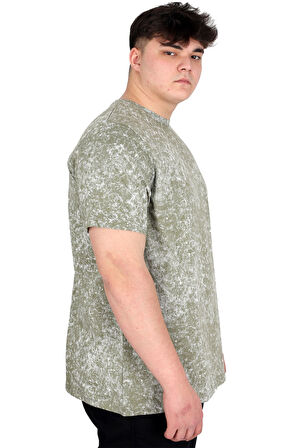 Mode XL Büyük Beden Erkek T-Shirt Bisiklet Yaka Aşındırma Baskı U20037 Haki