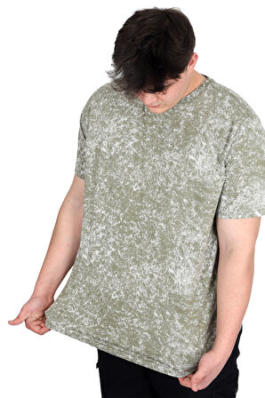 Mode XL Büyük Beden Erkek T-Shirt Bisiklet Yaka Aşındırma Baskı U20037 Haki