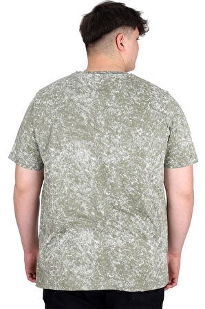 Mode XL Büyük Beden Erkek T-Shirt Bisiklet Yaka Aşındırma Baskı U20037 Haki