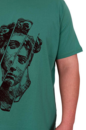 Mode XL Büyük Beden Erkek T-Shirt Bisiklet Yaka Statue U25004 Çağla