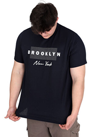 Mode XL Büyük Beden Erkek Tişört Baskılı BROOKLYN WAFFLE U25002 Lacivert