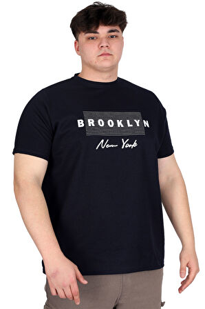 Mode XL Büyük Beden Erkek Tişört Baskılı BROOKLYN WAFFLE U25002 Lacivert