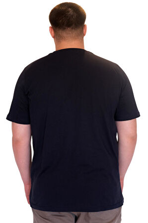 Mode XL Büyük Beden Erkek T-Shirt Bisiklet Yaka TIGER Baskılı U25007 Lacivert