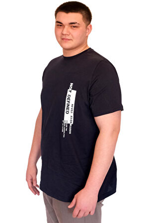 Mode XL Büyük Beden Erkek T-Shirt Bisiklet Yaka NOT DEFINETS Baskılı U25009 Lacivert