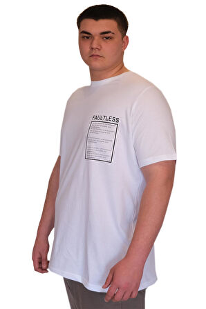 Mode XL Büyük Beden Erkek T-Shirt Bisiklet Yaka FAULTLESS U25011 Beyaz
