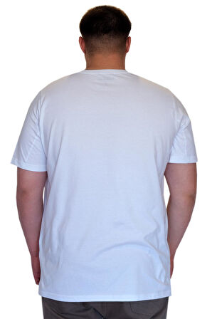 Mode XL Büyük Beden Erkek T-Shirt Bisiklet Yaka FAULTLESS U25011 Beyaz