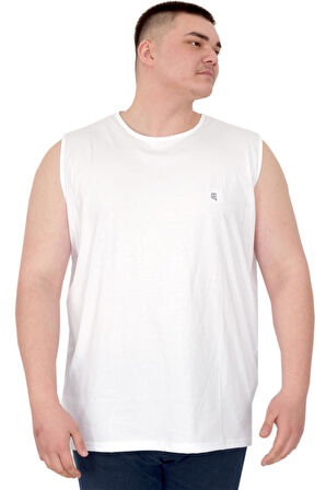 Mode XL Büyük Beden Erkek Atlet Nakışlı U25101 Beyaz