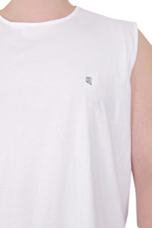 Mode XL Büyük Beden Erkek Atlet Nakışlı U25101 Beyaz