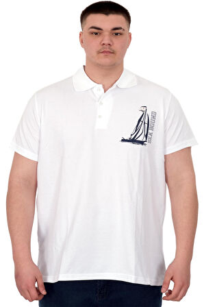 Mode XL Büyük Beden Erkek T-Shirt Polo Sea Bound U25303 Beyaz