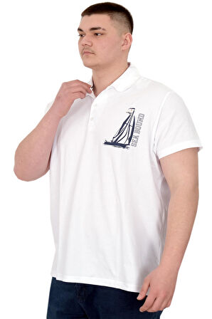 Mode XL Büyük Beden Erkek T-Shirt Polo Sea Bound U25303 Beyaz