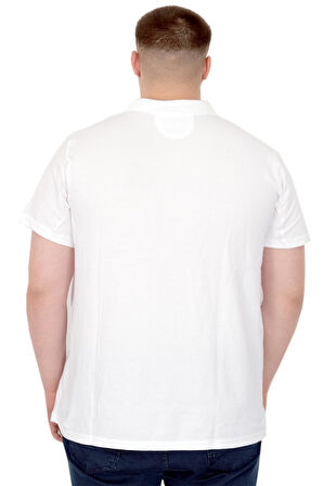 Mode XL Büyük Beden Erkek T-Shirt Polo Flag U25304 Beyaz