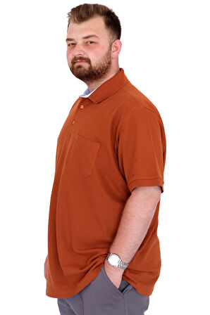 Mode XL Büyük Beden Erkek T-Shirt Polo Yaka Cepli Klasik Pike 20552 Tarçın