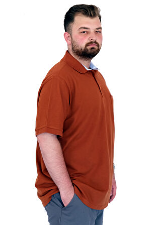 Mode XL Büyük Beden Erkek T-Shirt Polo Yaka Cepli Klasik Pike 20552 Tarçın