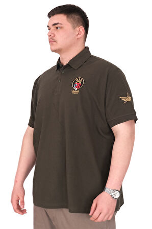 Mode XL Büyük Beden Erkek T-Shirt Pike Polo Yaka U25306 Haki