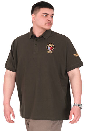 Mode XL Büyük Beden Erkek T-Shirt Pike Polo Yaka U25306 Haki