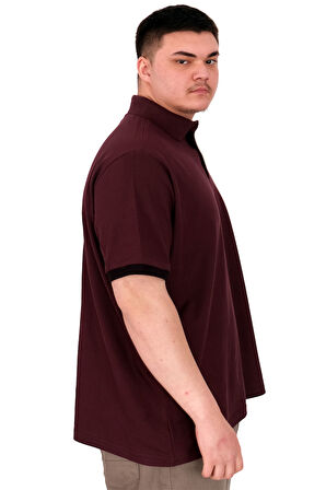 Mode XL Büyük Beden Erkek Polo Yaka T-Shirt Nakışlı U25307 Mürdüm
