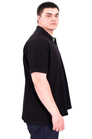 Mode XL Büyük Beden Erkek Polo Yaka T-Shirt Nakışlı U25307 Siyah