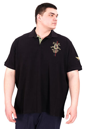 Mode XL Büyük Beden Erkek Polo Yaka T-Shirt Nakışlı U25307 Siyah
