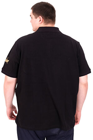 Mode XL Büyük Beden Erkek Polo Yaka T-Shirt Nakışlı U25307 Siyah