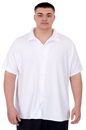 Mode XL Büyük Beden Erkek Gömlek Apas Yaka Şerit Desen Jakar U24382 Beyaz