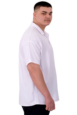 Mode XL Büyük Beden Erkek Gömlek Apas Yaka Şerit Desen Jakar U24382 Beyaz