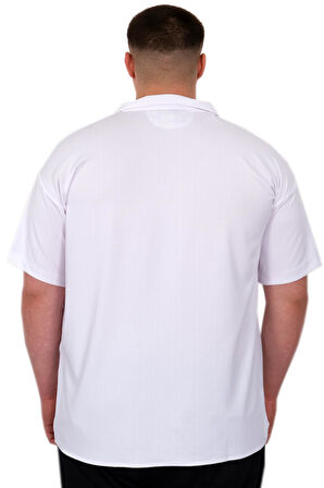 Mode XL Büyük Beden Erkek Gömlek Apas Yaka Şerit Desen Jakar U24382 Beyaz