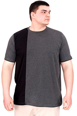 Mode XL Büyük Beden Erkek T-Shirt Parçalı MD08 U22134 Antrasit