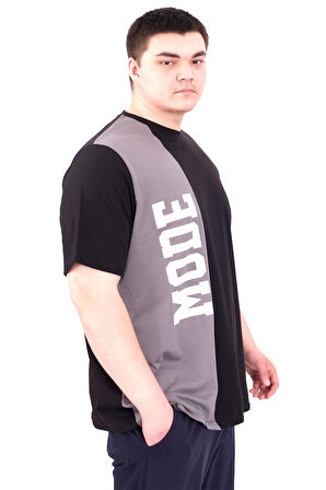 Mode XL Büyük Beden Erkek T-Shirt Parçalı U25501 Siyah