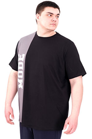Mode XL Büyük Beden Erkek T-Shirt Parçalı U25501 Siyah